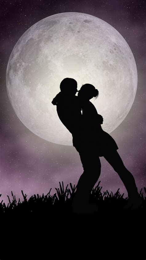 Romantic Full Moon Wallpaper Hd Silhouette Art Romantic Wallpaper