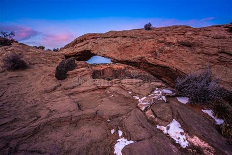 Mesa Arch At Sunset Hour Canyonlands National Park Utah Stock Image