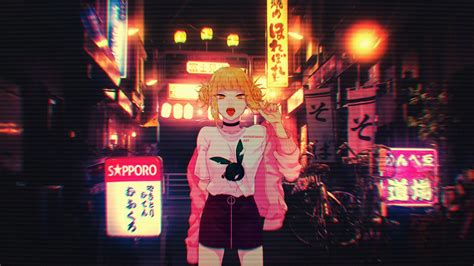 Wallpaper Anime Boys Anime Girls Simple Background Glitch Art Vhs Himiko Toga Neon My
