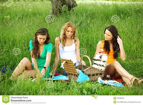 Girlfriends On Picnic Stock Image Image Of Cheerful 19206845