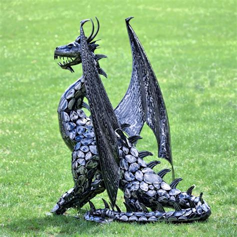 Garden Statues 45 Ft Large Iron Posturing Dragon Statue Etsy