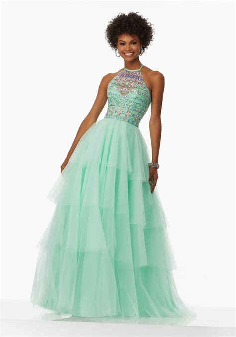 Tulle Prom Dress With Beaded Bodice And Tiered Skirt Morilee