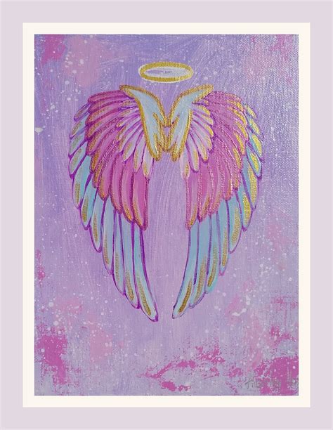 Angel Wings Painting Original Art Pink Abstract Holiday Decor Etsy