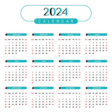 2024 Kalender Tahunan Desain Unik Hijau Dan Hitam Vektor Kalender