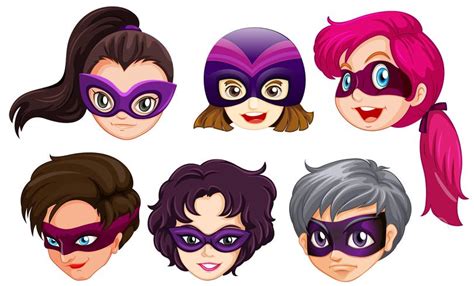 Set Of Female Superhero Head 433723 Vector Art At Vecteezy