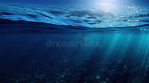 Dark Blue Ocean Surface Seen From Underwater Generative Ai Stock Photo