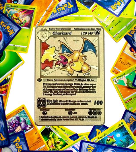Collectible Card Games Genuine 1st Edition Charizard Gold Metal Custom