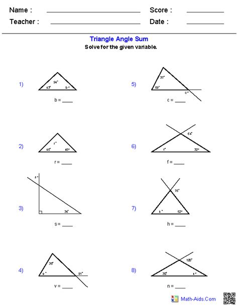 Geometry Worksheets Triangle Worksheets Triangle worksheet, Angles