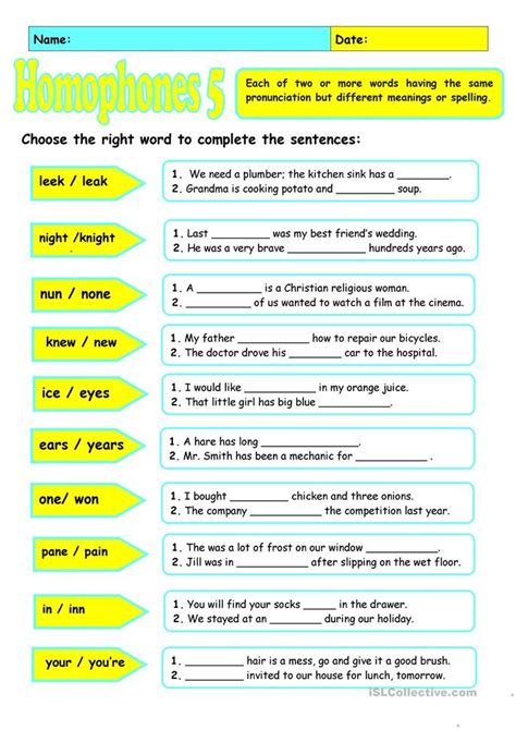 Homophones 5 English Esl Worksheets For Distance Learning And