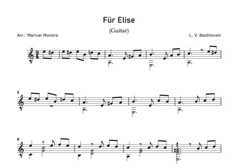 Fur Elise Beethoven Guitar Solo Arr Marival Moreira Sheet Music