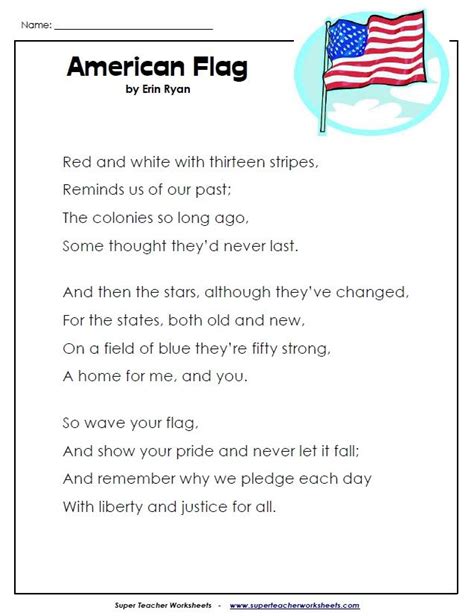 Printable Poem About The American Flag Super Teacher Worksheets