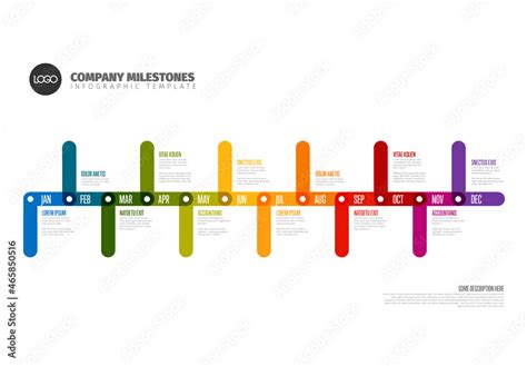 Infographic Full Year Timeline Template Made From Color Thick Lines