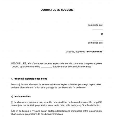 Contrat De Vie Commune Mod Le Exemple Word Et Pdf