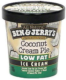 The best way to describe the texture is sort of like a frozen slurpee. Ben & Jerry's Low Fat Ice Cream Coconut Cream Pie 1.0 pt ...