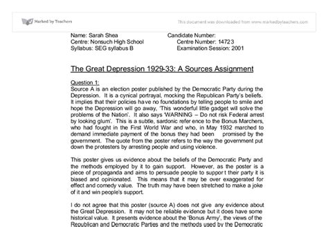 The Great Depression 1929 33 A Sources Assignment Gcse History