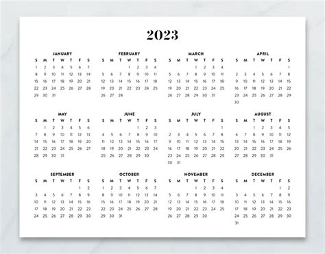 2023 Calendar 2023 Letter 2023 Landscape Year Calendar Letter