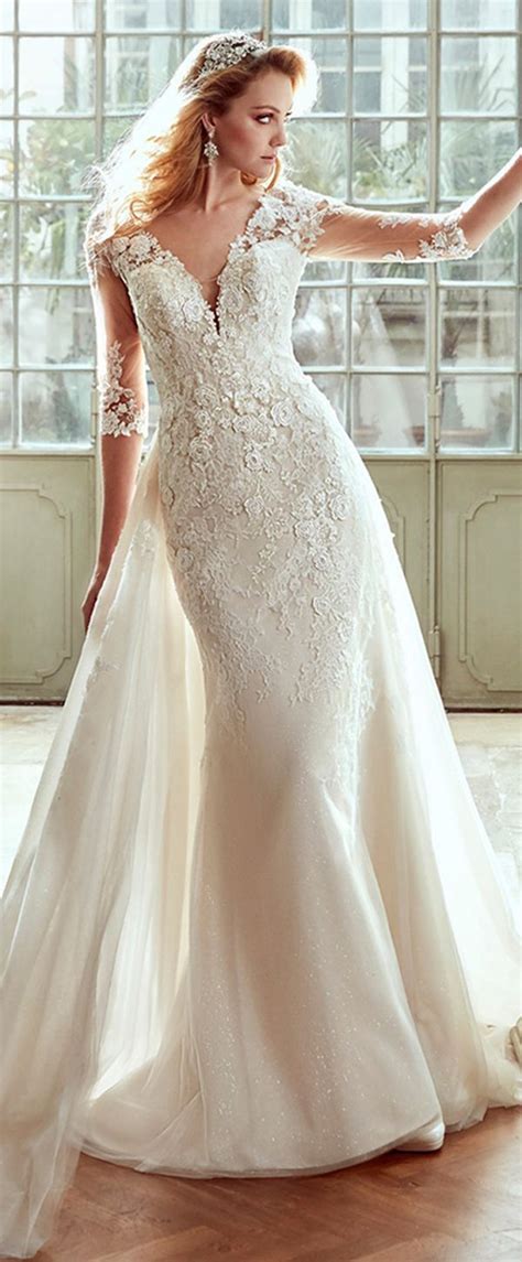 Lavish Tulle And Satin V Neck 2 In 1 Wedding Dresses With Lace Appliques