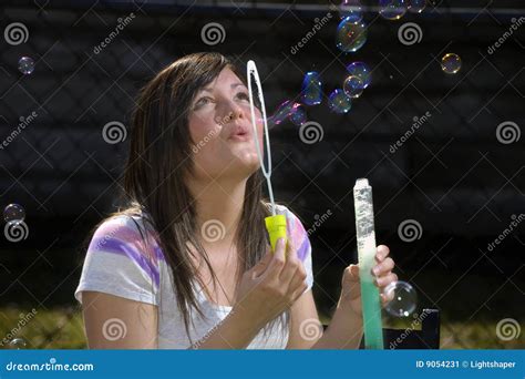 Teen Girl Blows Bubbles Stock Image Image Of Float Girl