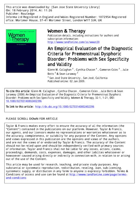 pdf an empirical evaluation of the diagnostic criteria for premenstrual dysphoric disorder