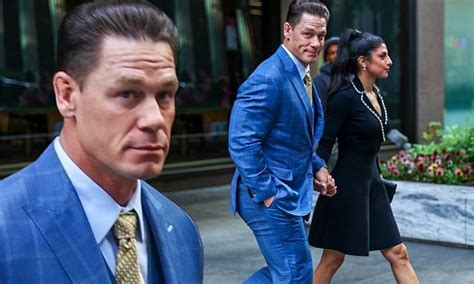 John Cena Looks Stylish In A Blue Checkered Suit And Gold Tie For Date With Wife Shay