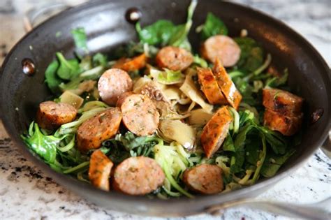 Aidells smoked chicken sausage links are made with washington state farm apples. Zucchini Noodles and Chicken Sausage | Recipe | Italian ...