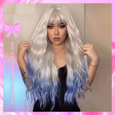 Bella Long Platinum Blond With Lilac Wig With Bangs ®beach Babe Bikini