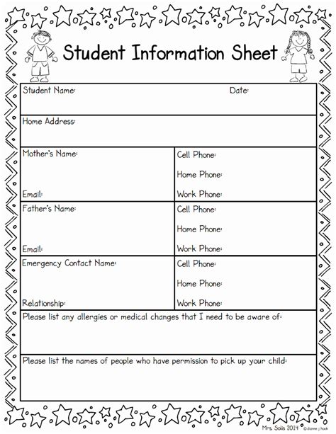 50 Personal Information Form For Students