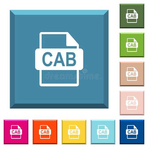 Cab File Format White Icons On Edged Square Buttons Stock Vector