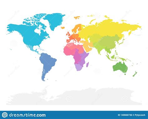 Colorful Map Of World Divided Into Regions Simple Flat Vector