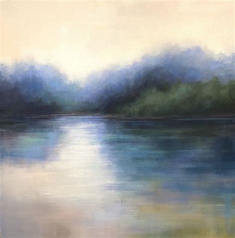 Reflecting On Blue Abstract Waterside Landscape By Christina Dowdy