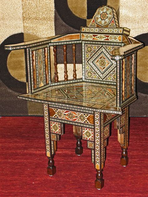 Syrian Traditional Wooden Mosaic Chair Middle Eastern Decor