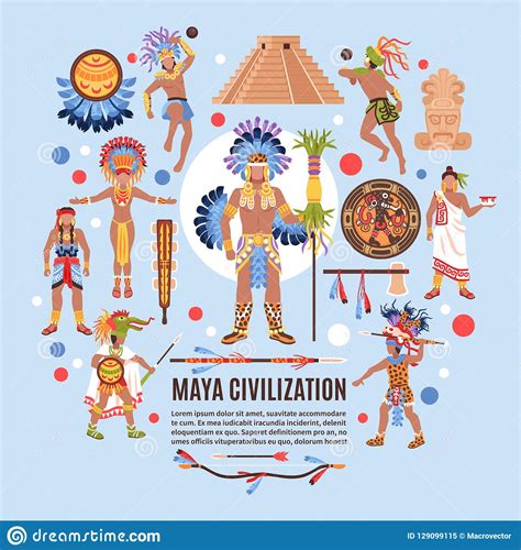 Maya Civilization Cartoon Posters Vector Illustration Cartoondealer