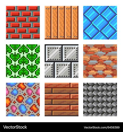 Pixel Seamless Textures For Games Icons Set Vector Image