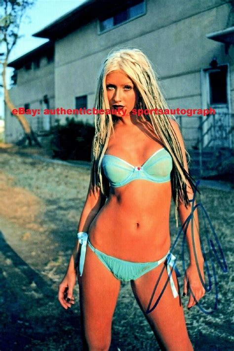 Christina Aguilera Sexy Bikini Swimsuit Bra Signed X Poster Photo