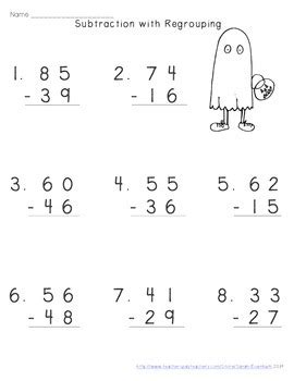 Related pages ►other subtraction worksheets | row subtraction worksheets. Halloween Double-Digit Subtraction with Regrouping Worksheets | TpT