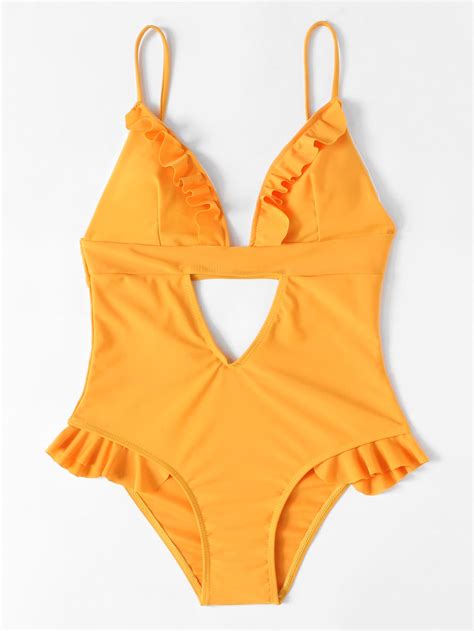 Ruffle Detail Cut Out Swimsuit Sheinsheinside