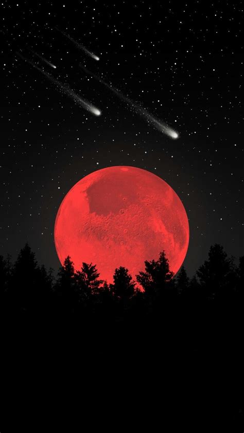 Beautiful Red Moon Wallpaper Background With Black Sky