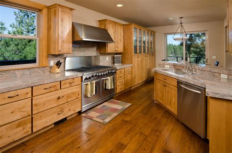 Cabinets and vanity ideas that are wood and maybe a bit love the mix of white and wood cabinets in this kitchen with island and range hood #whitekitchen #woodcabinets. 34 Kitchens with Dark Wood Floors (Pictures)