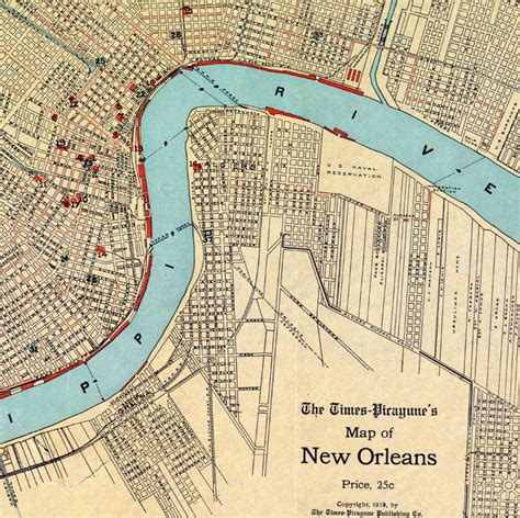 Old Map Of New Orleans United States 1919 Vintage Poster Etsy