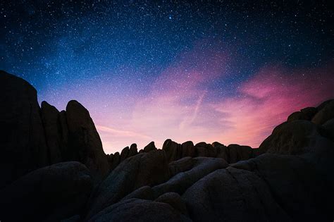Rock Mountain During Starry Night Hd Wallpaper Peakpx