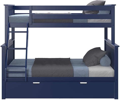 Max And Lily Blue Twin Over Full Bunk Bed Trundle Solid Wood