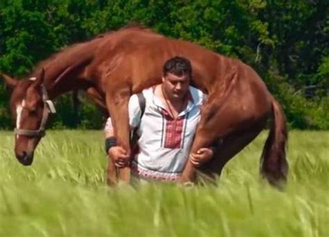 乌克兰男子为展示变态力量：将马扛在肩上玩 搜狐