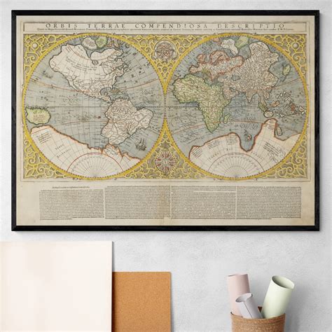 1587 Rumold Mercator Double Hemisphere World Map History Etsy