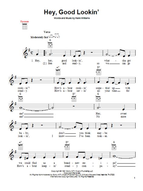 Download And Print Hey Good Lookin Sheet Music For Ukulele By Hank