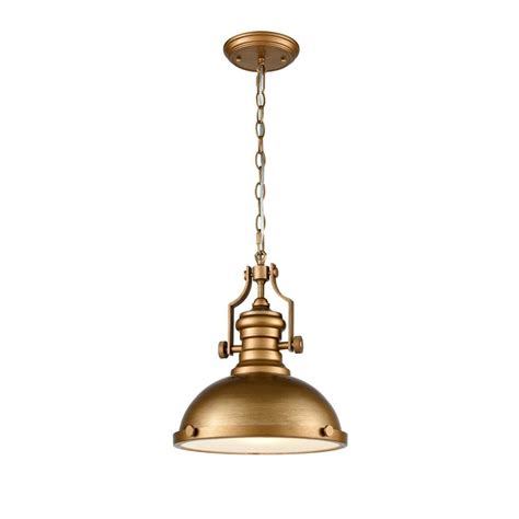 Franklin Industrial Metal Ceiling Pendant Light In Antique Gold With Frosted Glass Diffuser