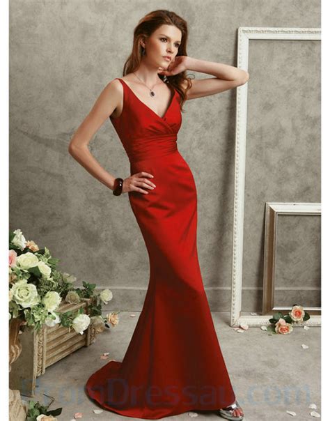 Red Evening Dress Knee Length Style Jeans