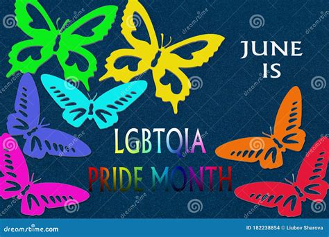 June Is Lgbt Pride Month Greeting Text And Rainbow Colored Butterflies