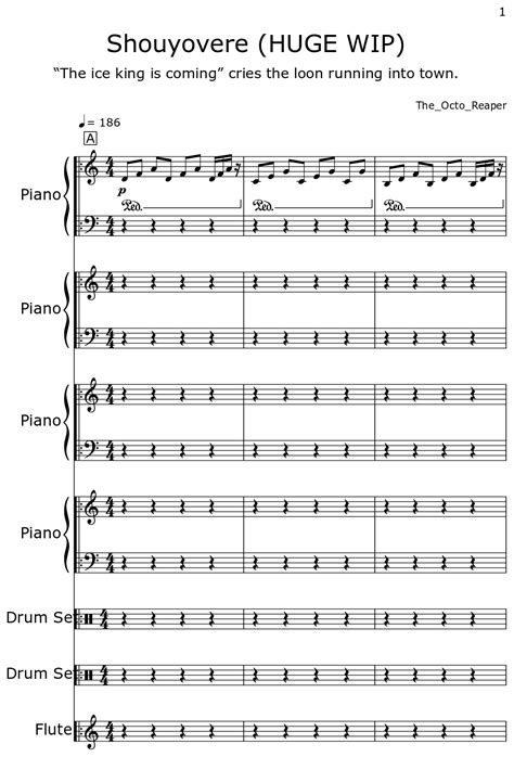 shouyovere huge wip sheet music for piano drum set flute