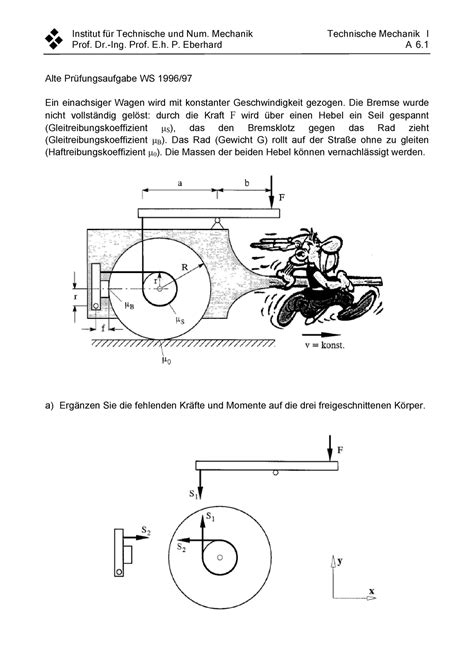 Übungen Arbeitsblatt 6 Technische Mechanik I Lösung 6 Arbeitsblatt