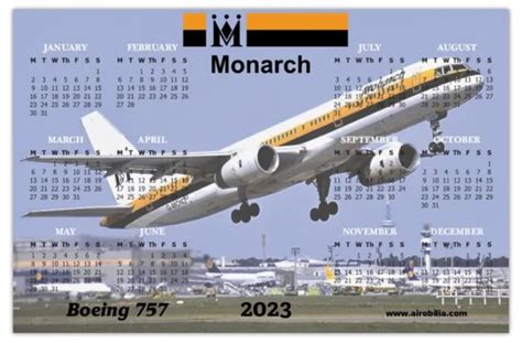 Monarch Airlines Boeing 757 2023 Calendar Fridge Magnet 6 X 4